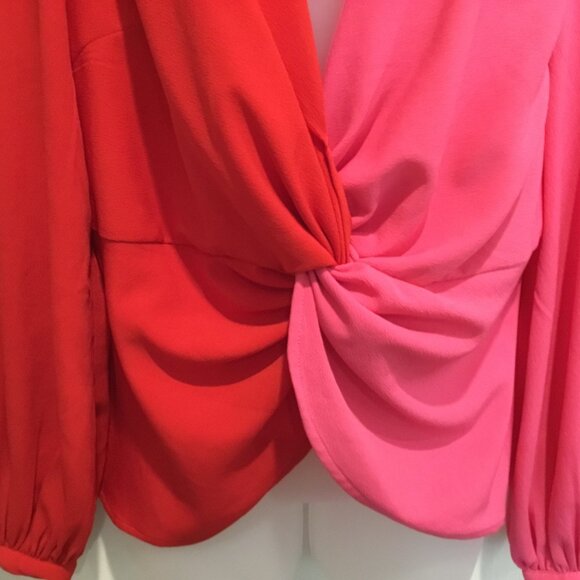 ASOS Colorblock Knot Front Blouse – Bold Red & Pink Statement Top Sz 10 - Picture 3 of 12